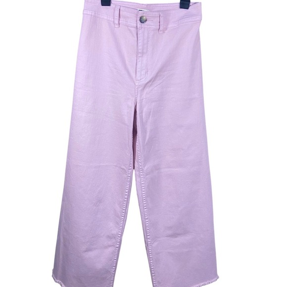 Billabong Denim - Billabong Women's Pink Wide Leg Crop Jeans Raw Hem Denim Size 28